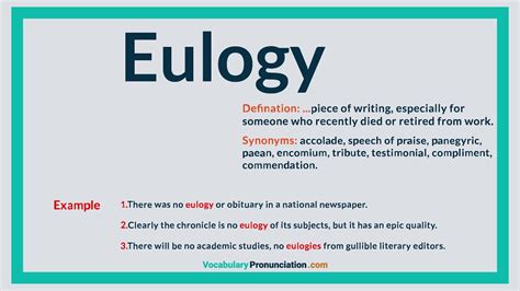 Eulogy: Filipino translation, definition, meaning, synonyms.